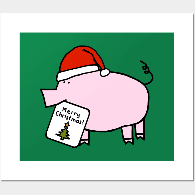 Cute Pig Says Merry Christmas Wall Art by ellenhenryart